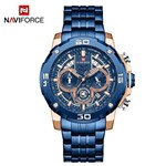 Ficha técnica e caractérísticas do produto Relógio Masculino Naviforce NF9175 RGBE Pulseira em Aço Inoxidável Azul e Dourado Rose - Curren