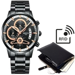 Ficha técnica e caractérísticas do produto Relógio Masculino Nibosi 2309 Preto + Carteira preta Rfid