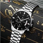Relógio Masculino Prata Aço Inox Black Motion Quartz Silver - Cuena