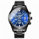 Ficha técnica e caractérísticas do produto Relógio Masculino Preto Azul Social Pulseira Aço FNGEEN G3