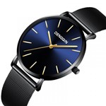 Relógio Masculino Pulseira Aço Fundo Azulado - Pjk Store