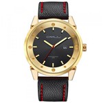 Relógio Masculino Social Dourado de Luxo Pulseira em Couro - Crrju