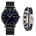 Ficha técnica e caractérísticas do produto Relógio Masculino Social Luxo Crrju Metálico + Bracelete