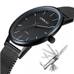 Ficha técnica e caractérísticas do produto Relógio Masculino Social Ultra Fino de Luxo Metal + Canivete - Crrju