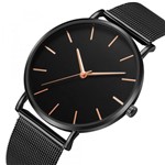 Ficha técnica e caractérísticas do produto Relógio Masculino Ultrafino Black Design Quartz Pulseira Malha de Aço - Kemanqi