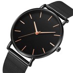 Relógio Masculino Ultrafino Black Pulseira Malha de Aço - Horyums