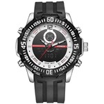 Relógio Masculino Weide AnaDigi WH-6105 - Preto, Prata e Vermelho