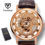 Relógio Masculino Yazole Esqueleto Bronze Marrom + Estojo