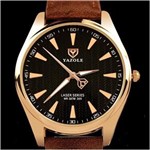 Relógio Masculino Yazole Laser Series Pulseira em Couro Marrom