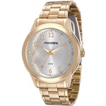 Ficha técnica e caractérísticas do produto Relógio Mondaine Feminino Dourado 83341LPMVDE1 Analógico 5 Atm Cristal Mineral Tamanho Grande