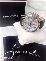 Ficha técnica e caractérísticas do produto Relógio Nautica Mens N14555G Prata Pulseira Azul Couro