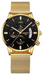 Relógio Nibosi 2309 Dourado Pulseira Malha de Aço