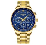 Relogio Nibosi 2351 Masculino Dourado Fundo Azul Muito Top