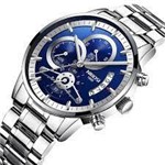 Ficha técnica e caractérísticas do produto Relógio Nibosi Prata Azul Novo