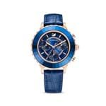 Relógio Octea Lux Chrono, Pulseira de Cabedal, Azul, PVD Rosa Dourado