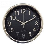 Ficha técnica e caractérísticas do produto Relógio Parede 36 Cm Fundo Preto Silencioso Cromado Prata