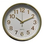 Ficha técnica e caractérísticas do produto Relógio Parede 36cm Fundo Branco Silencioso Cromado Dourado