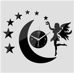Relógio Parede Acrílico Fada Estrelas Lua Decorativo Quarto Sala Preto - Agv Criações