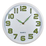 Ficha técnica e caractérísticas do produto Relógio Parede Analogico Redondo Plástico Branco Verde 30 Cm