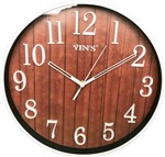 Relógio Parede Básico Fundo Madeira Redondo - Yins