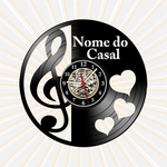 Ficha técnica e caractérísticas do produto Relógio Parede Casal Clave Sol Musica Vinil LP Decoração Art