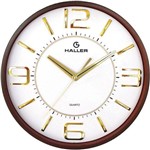 Ficha técnica e caractérísticas do produto Relógio Parede 33cm Metropolitan Dourado Silencioso Haller