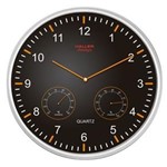 Ficha técnica e caractérísticas do produto Relógio Parede 33 Cm Preto Termômetro Higrômetro Haller
