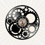 Ficha técnica e caractérísticas do produto Relógio Parede Engrenagens Vinil LP Decoração Industrial