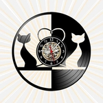 Ficha técnica e caractérísticas do produto Relógio Parede Gatos Cats Namorados Pet Casal Vinil LP Retrô