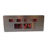 Ficha técnica e caractérísticas do produto Relógio Parede Mesa Digital Led Termômetro Alarmes Inox 25cm Calendário RD170702 - Unygift