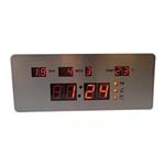Ficha técnica e caractérísticas do produto Relógio Parede Mesa Digital Led Termômetro Alarmes Inox 25cm Calendário RD170702