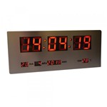 Ficha técnica e caractérísticas do produto Relógio Parede ou Mesa Digital Led Termômetro 4 Alarmes Inox Calendário RD170703 - Unygift