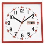 Relogio Parede Plastico Quadrado com Calendario Vermelho 24 X 24 Cm Btc