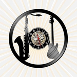Ficha técnica e caractérísticas do produto Relógio Parede Saxofone Guitarra Jazz Rock Musica Vinil LP