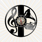 Relógio Parede Vitrola Clave de Sol Musica Vinil LP Retrô