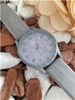 Relógio Pulseira Plastica Madeira Fake Cinza 4605