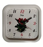 Ficha técnica e caractérísticas do produto Relógio Sieg Quadrado Branco Fundo Orquidea 25cm