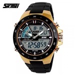 Ficha técnica e caractérísticas do produto Relógio Skmei 1016 Dourado Masculino Esportivo Militar 5atm - DUPL