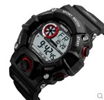 Ficha técnica e caractérísticas do produto Relógio Skmei Modelo 1019 Masculino Esportivo Militar Digital Led Preto com Detalhe Vermelho