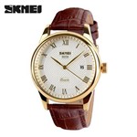 Relógio Skmei Modelo 9058 Masculino de Luxo Pulseira Couro Analógico Original