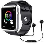 Relógio Smartwatch A1 Inteligente Gear Chip Celular Touch + Fone de Ouvido Bluetooth S6 (PRATA)