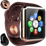 Ficha técnica e caractérísticas do produto Relógio Smartwatch A1 Inteligente Gear Chip Celular Touch + Mini Fone de Ouvido Bluetooth S530 (DOURADO/PRETO) - a Smart