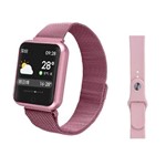 Relógio Smartwatch Midi MDP-P68plus Bluetooth / 2 Pulseiras / Metal e Silicone - Rosa