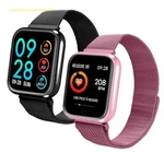 Ficha técnica e caractérísticas do produto Relógio Smartwatch P70 Esporte Rastreador Fitness Pulseira Metal e Silicone Rosa