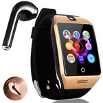 Ficha técnica e caractérísticas do produto Relógio Smartwatch Q18 Bluetooth Câmera Celular Inteligente Chip Sono Touch Anti Perda Mp3 Notificações Ligações + Fone I7 Hbq Preto