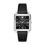 Relógio Social Emporio Armani AR11074/0PN Quadrado Couro Preto 38mm Diametro - Empório Armani