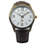 Ficha técnica e caractérísticas do produto Relógio Technos Masculino Social Dourado Fundo Branco Analógico Pulseira Couro Marrom