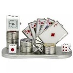 Relógio Tema Poker Miniatura em Aço Carta Baralho Dado Ficha