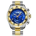 Relógio Temeite Big Dial Aço Inoxidável (Prata-Dourado-Azul)