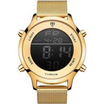 Relógio Tuguir Feminino Dourado 11785 Digital 3 Atm Cristal Mineral Tamanho Grande - Taguir